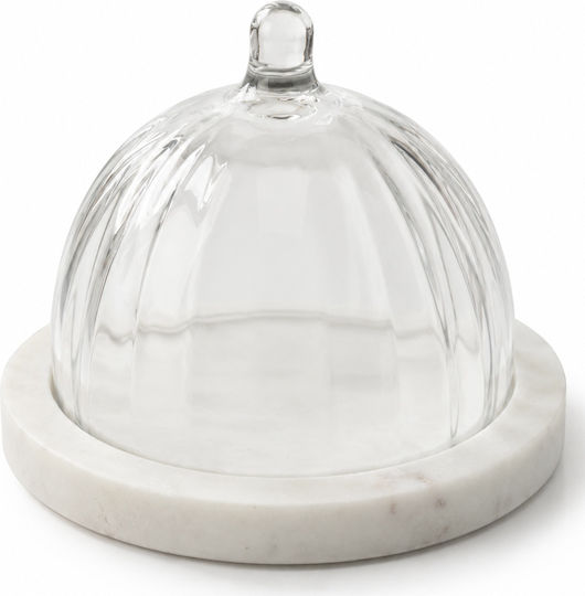 Glass Cake Stand with Lid White 13.5x13.5x10cm