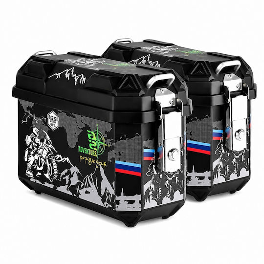 Motorcycle Side Cases 25l – Set of 2 Lock & Mounts Waterproof Hard Universal Fit Black