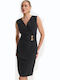 Rochie de Vară Midi de Seară Rochie-cămașă Wrap-Around Neagră