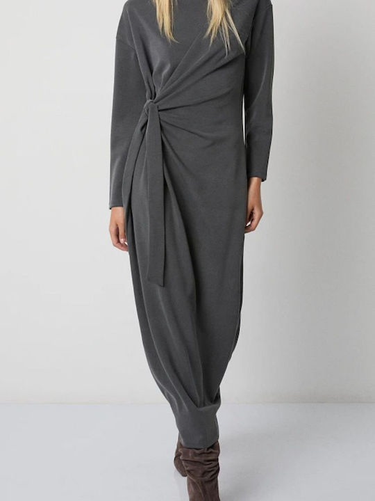 Rochie Maxi Tricotată Gri Închis