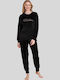 Boyraz Boyraz Damen Schlafanzug Set Winter Schwarz