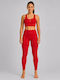 Training Women's Set with Full-Length Leggings High Waist Sporting Red