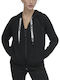Damen Sweatshirt Strickjacke mit Kapuze in Schwarz