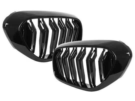 Bmw 5 G30 G31 2017 Headlight Grille Covers Kidneys Left + Right Set Black Glossy Double Bar