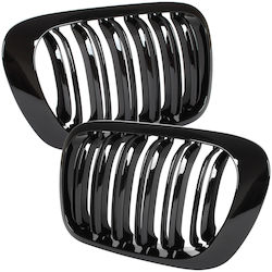 Bmw 3 E46 99-01 Coupe Cabrio Grille Between Headlights Kidneys Left + Right Set Black Glossy Double Bar