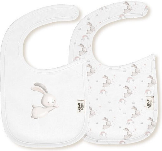 Interbaby Αδιάβροχη Σαλιάρα από 100% Βαμβάκι με Αυτοκόλλητο White-pink 2τμχ