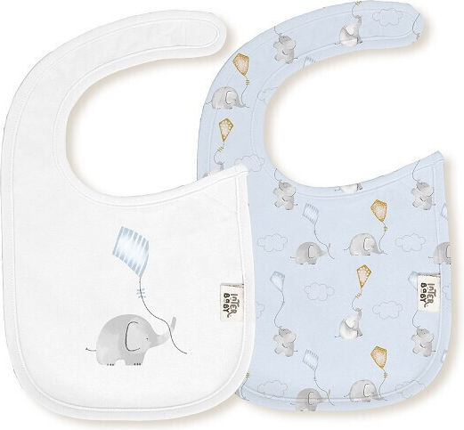 Interbaby Αδιάβροχη Σαλιάρα από 100% Βαμβάκι με Αυτοκόλλητο White Blue 2τμχ