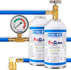 FixClima Autoreparaturzubehör R134a/r12 Kit – 2x Kühlmittelflaschen 170g + Manometer Schlauch