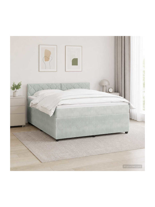 Легло King Size Облечено в Кадифе Светлосиво с ...