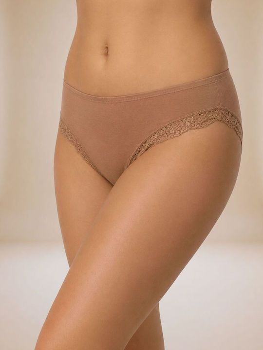 Slip Bumbac Pentru Femei Cu Dantelă Moka