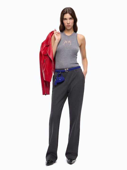 Women's Fabric Trousers with Rubber Band in Straight Leg Style Grey