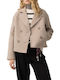 Women's Beige Half Coat with Buttons