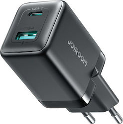 Joyroom GaN Charger with Built-In Cable, USB-A Port and USB-C Port, 45W Power Delivery, Black (JR-TG8 GaN)