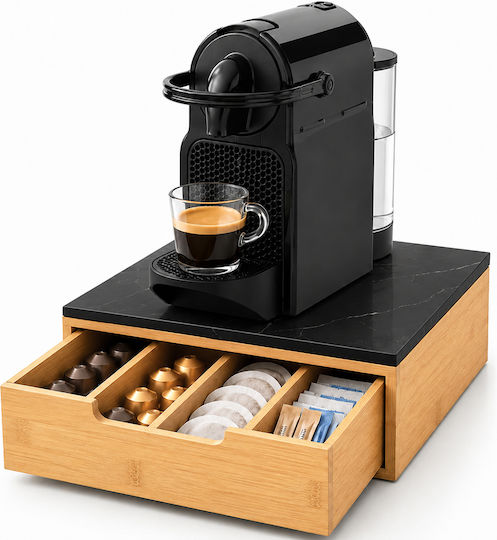 Bakaji Coffee Capsule Organizer Glass Surface Black Marble Effect 31.5x30x10 Cm 02002447