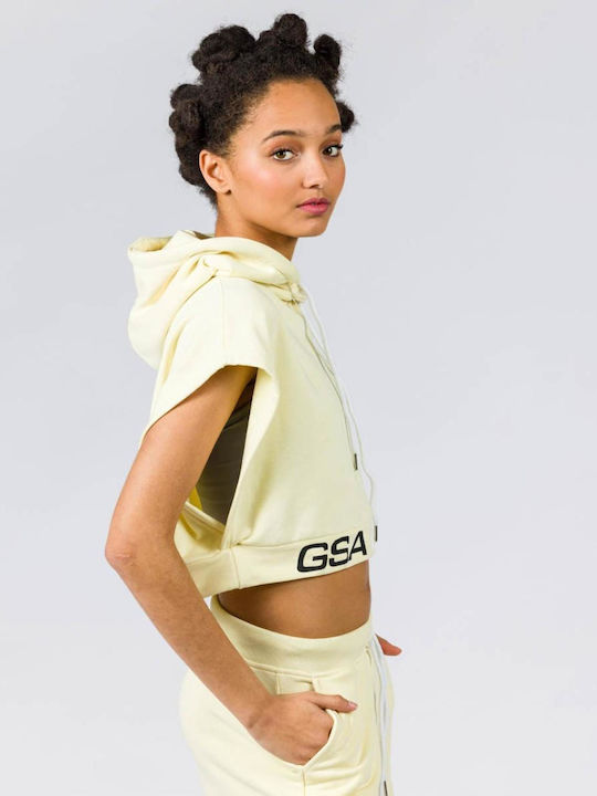 GSA Women's Crop Top Cotton Hooded Yellow
