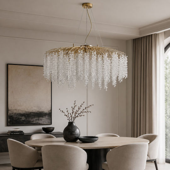 Artekko Hanging Ceiling Light Transparent with Crystals for G9 Socket 80x80cm