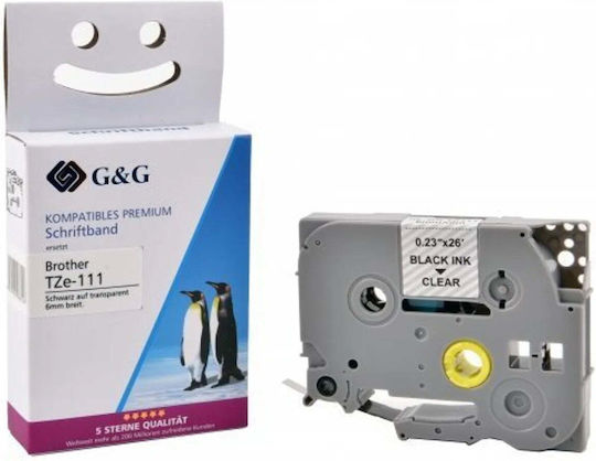 G&G Label Maker Tape 8m x 6mm in Black Colour Compatible with Brother TZe/TZ