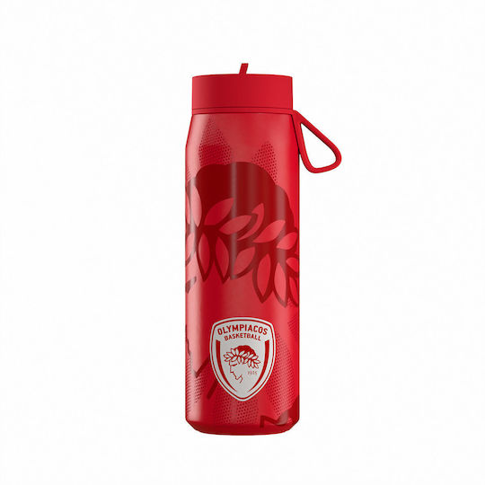 Estia Pulse Recycelbare Thermosflasche Rostfreier Stahl 500ml Olympiacos B.C. mit Stroh und Handgriff