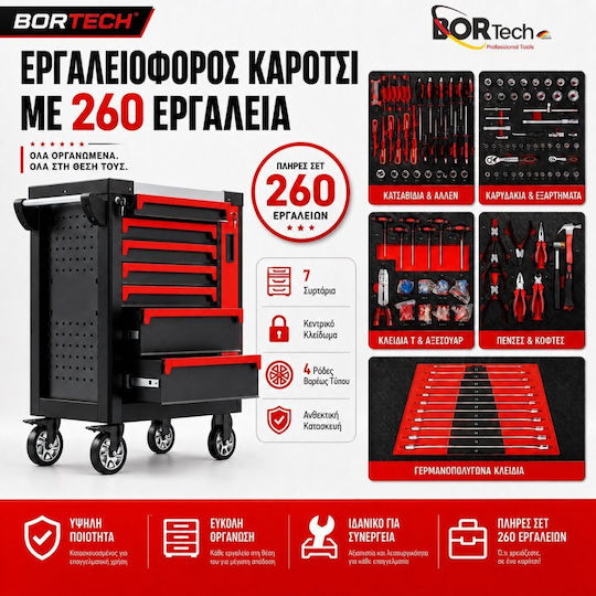 Bortech Metallischer Werkzeugkisten WJS-T0703-260-Rot
