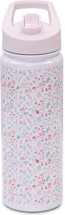 Interbaby Flowers Ανοξείδωτο Παιδικό Παγούρι Θερμός με Καλαμάκι Ροζ 500ml