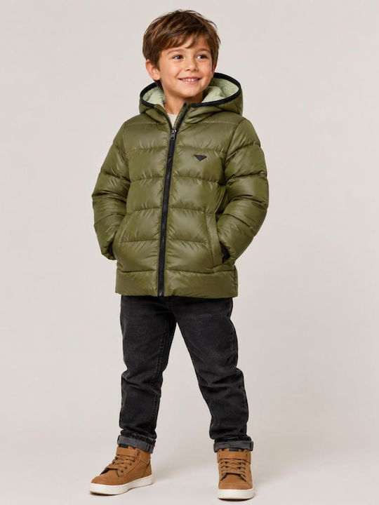 Kids Quilted Short Jacket with Lining & Hood Green