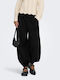 Women's Fabric Trousers with Rubber Band in Loose Fit Black
