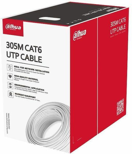 Cablu UTP Cat6 Cu Conductor Din Cupru De Înaltă Puritate Fără Oxigen Power Over Ethernet Înveliș Exterior Personalizat Din PVC Certificare CE CPR Clasă De Rezistență La Foc Eca 305 m Culoare Albă