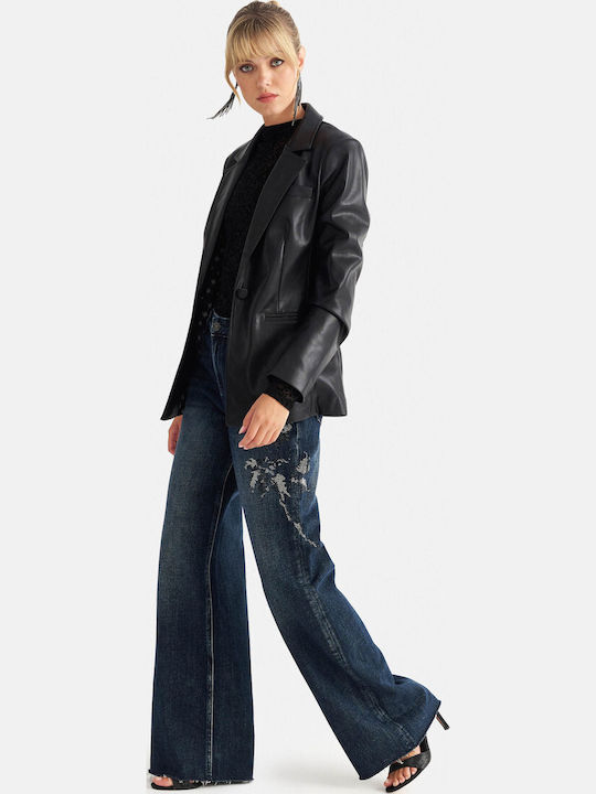 Damen Jeans Hosen in Gerader Bein Stil 9923751-Grau Blau