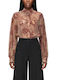Long Sleeve Women's Shirt Beige-Burgundy