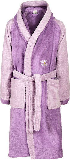 Dimcol Kids Bathrobe Happy Smile Purple Hooded
