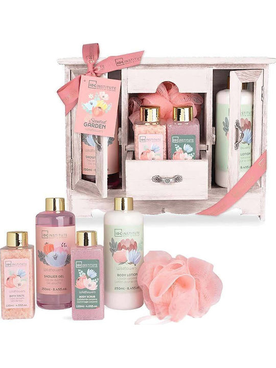 IDC Institute Scented Garden Wildflowers Wooden Cabinet Skin Care Set for Moisturizing & Body Cleaning 5 Pieces