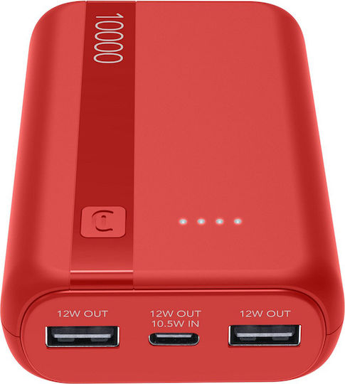 Cellular Line Essential Power Bank 10000mAh 10.5W with 2 USB-A Ports and USB-C Port Red