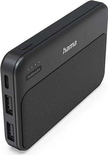 HAMA Pocket 5 Power Bank 5000mAh 10.5W mit 2 USB-A Ausgangsanschlüsse Grau