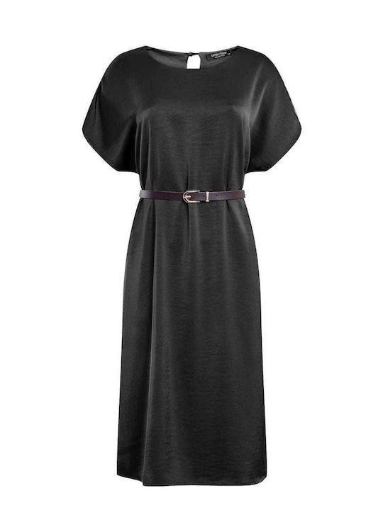 Celestino Women's Midi Satin Dress with Belt Black
