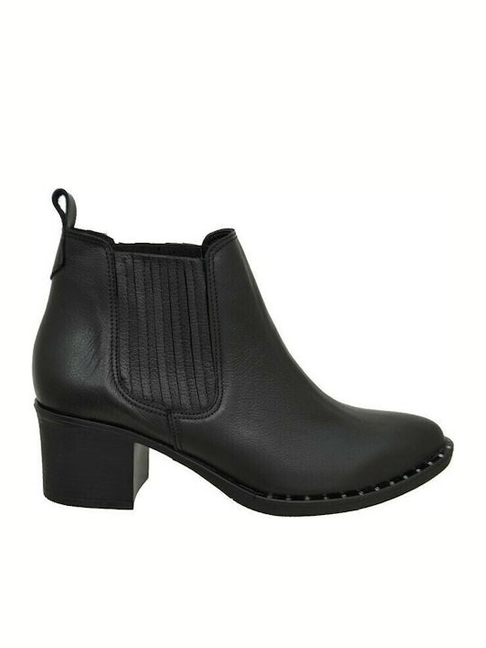 S.Piero Leder Damen Stiefeletten Schwarz