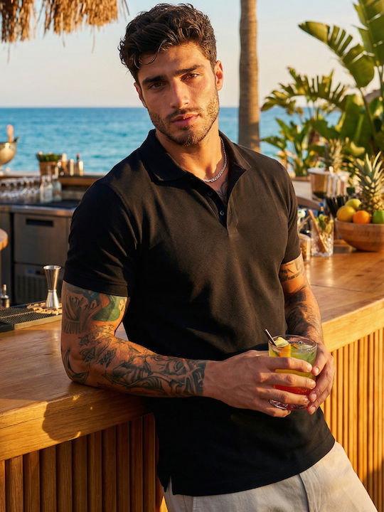 Panda Clothing Поло блуза с къс ръкав черна