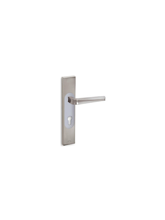 Convex Middle Door Lever With Plate 2205 Pair Matt Nickel-Chrome