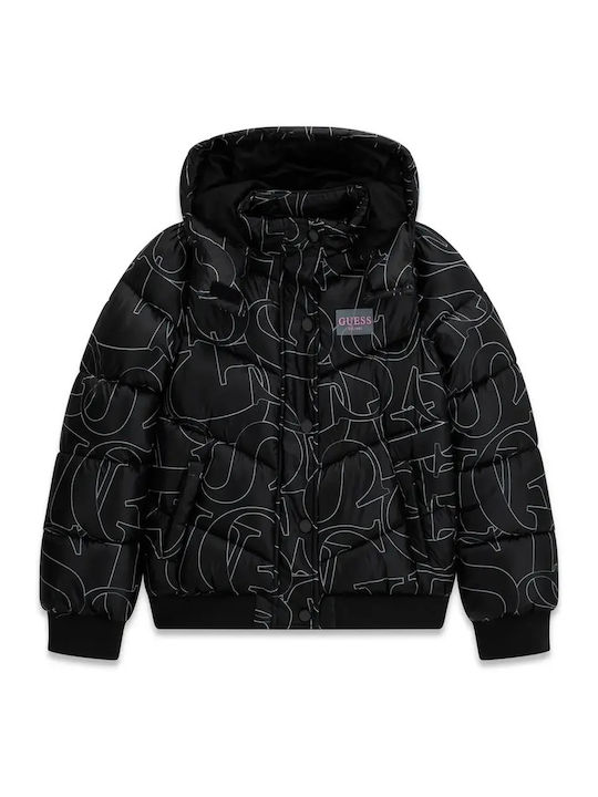 Guess Kids Quilted Short Hooded Jacket Black