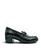 Loafer-Pumps aus Leder mit niedrigem Absatz SCHWARZES LACKLEDER