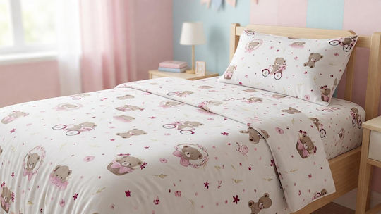 MayHome Double Sheet Set with Elastic Band Made of Cotton & Polyester Pink 140x200cm