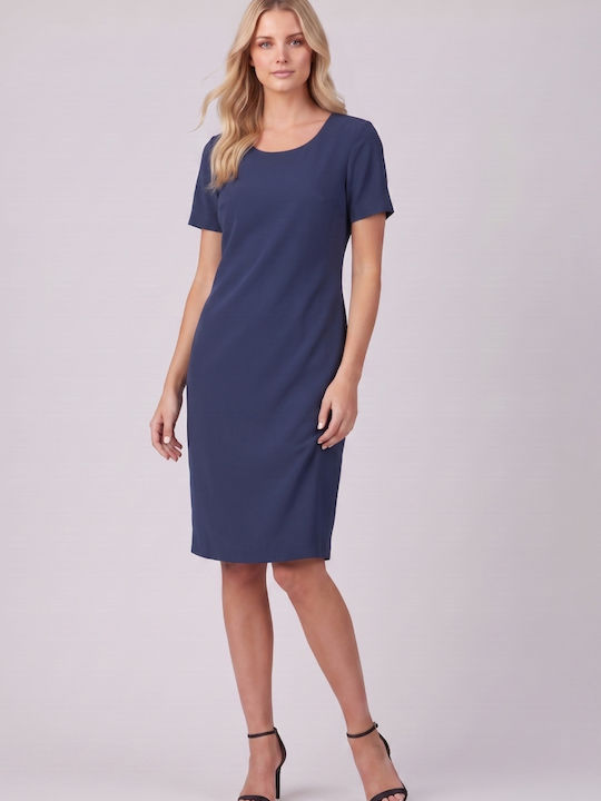 Fibes Sommer Midi Damenkleid Kurzärmelig Blau