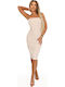 Καλοκαιρινό Midi Φόρεμα για Γάμο / Βάπτιση Strapless Beige