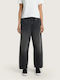 Дамски Текстилен Панталон в Loose Кройка Каре Washed Black