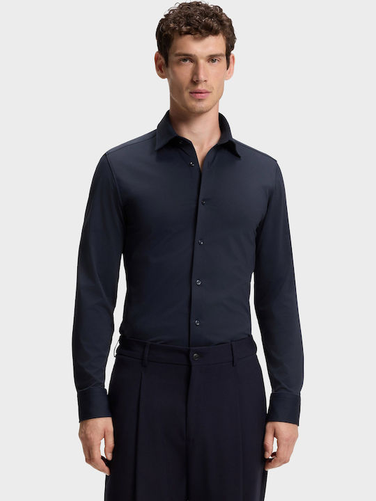 Boss Short Sleeve Shirt in Narrow Fit Dark Blue