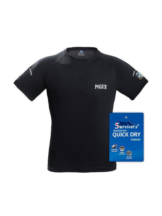 Τ-shirt Αστυνομίας Quick Dry Μονόχρωμο Μαύρο M