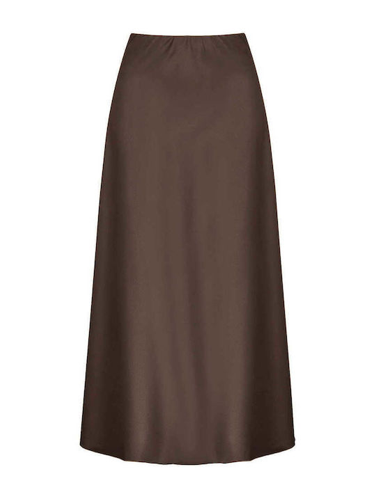 Celestino Women's Satin Midi Skirt Dark Brown