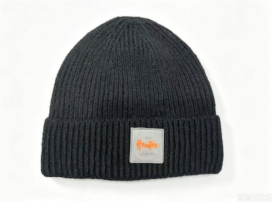 Beanie Unisex Fleece Wendbarer Strickmütze in Schwarz