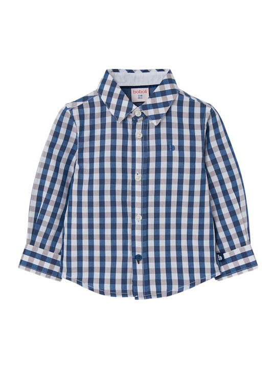 Kids Checked Long-sleeved Blue Shirt