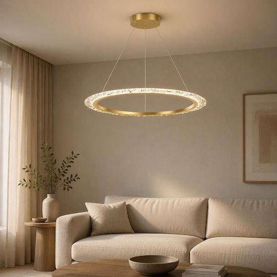 Adjustable Gold LED Ceiling Light with Warm White Light with Crystals 60x60cm