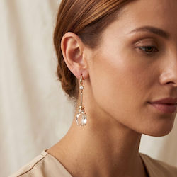 Sk3592 Längliche Hängende Ohrringe Transparentes Ovales Kristall & Vergoldeter Rahmen – Grekas Jewelry